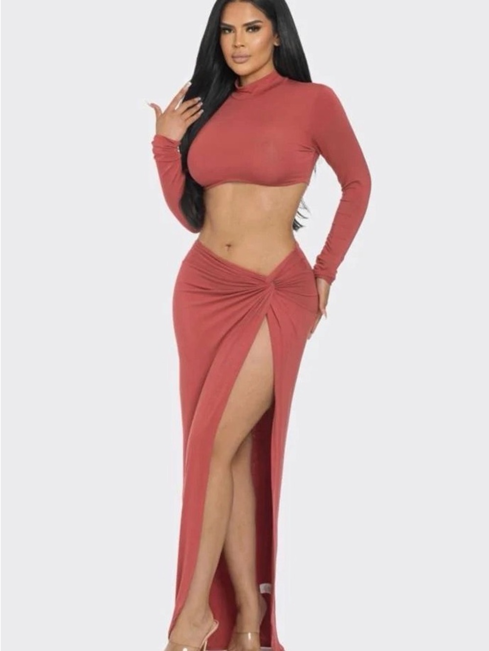 High-Slit Maxi Skirt in Dusty Rose